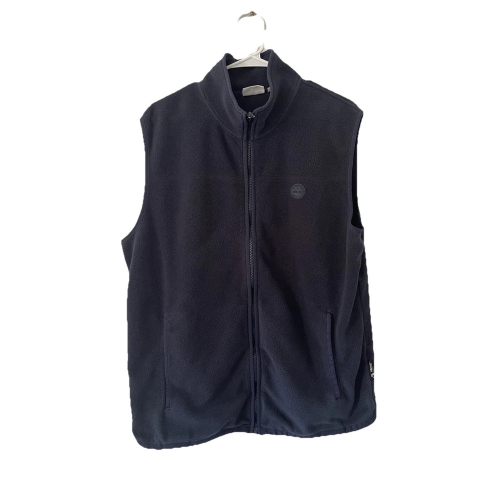 Timberland Men's Navy Full Zip Fleece Sleeveless Vest w/ Pockets + Collar XL